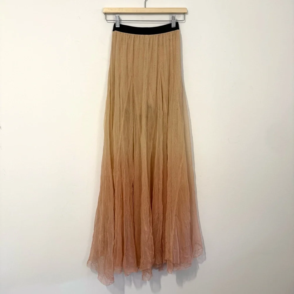Free People ONE Rhea Tulle Maxi Skirt Ombré Nude Peach Layered Mesh Boho Medium - Picture 5 of 7